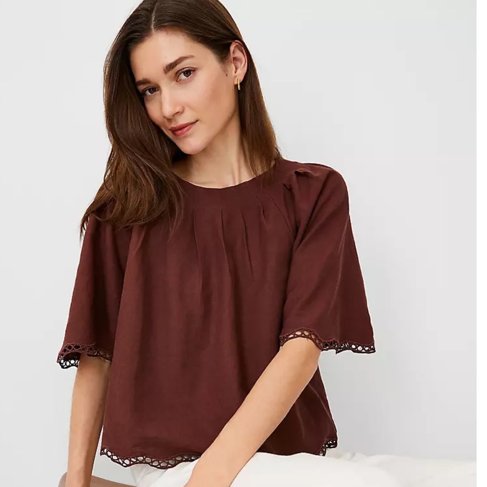 Ann Taylor Linen Blend Pleat Neck Blouse NWT - size small